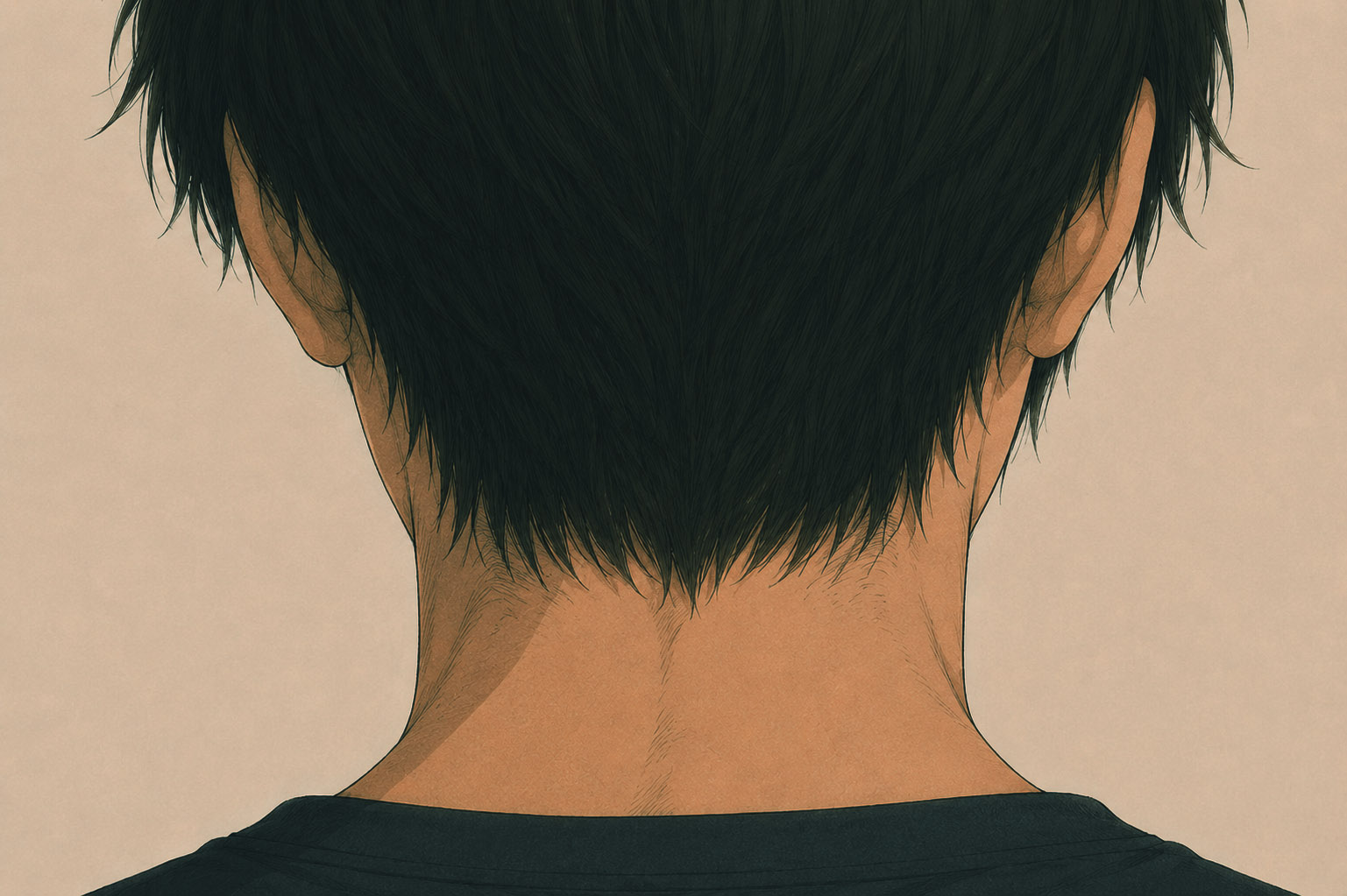 Illustrated portrait from behind